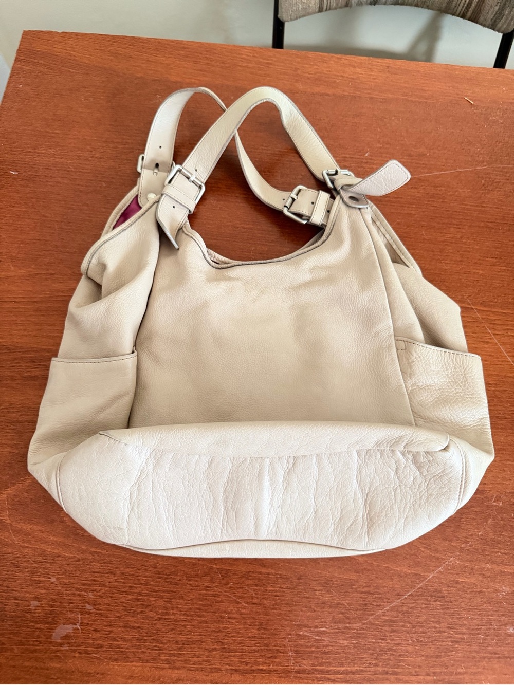 Cream Beige Leather Shoulder Bag - Elegant Everyday Tote